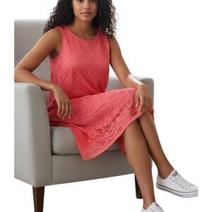 Tacera Fushia Eyelet Dress Sleeveless Lined Sz Medium